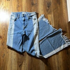 blue and white bellbottoms